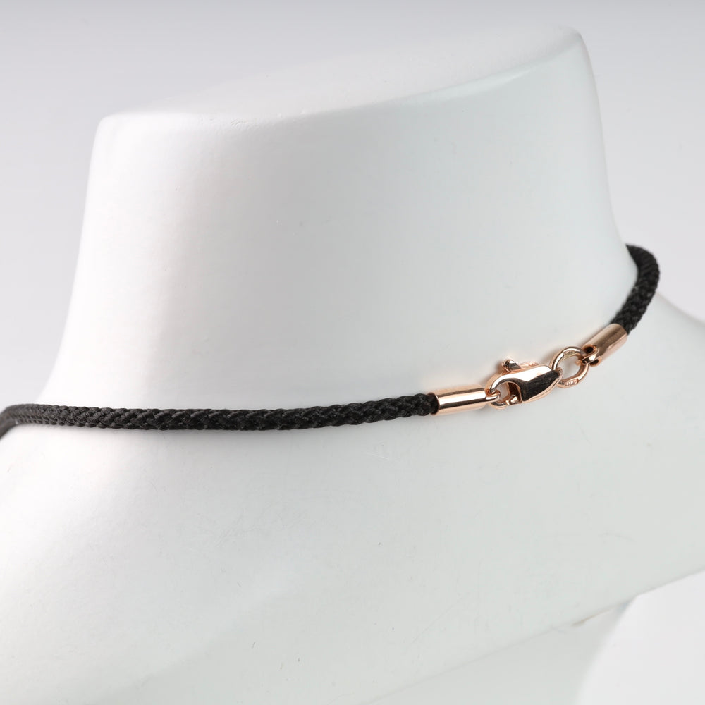 Black Silk Cord Necklace with Gold Clasp |14K Rose Gold (585) - Ukrainian Jewelry