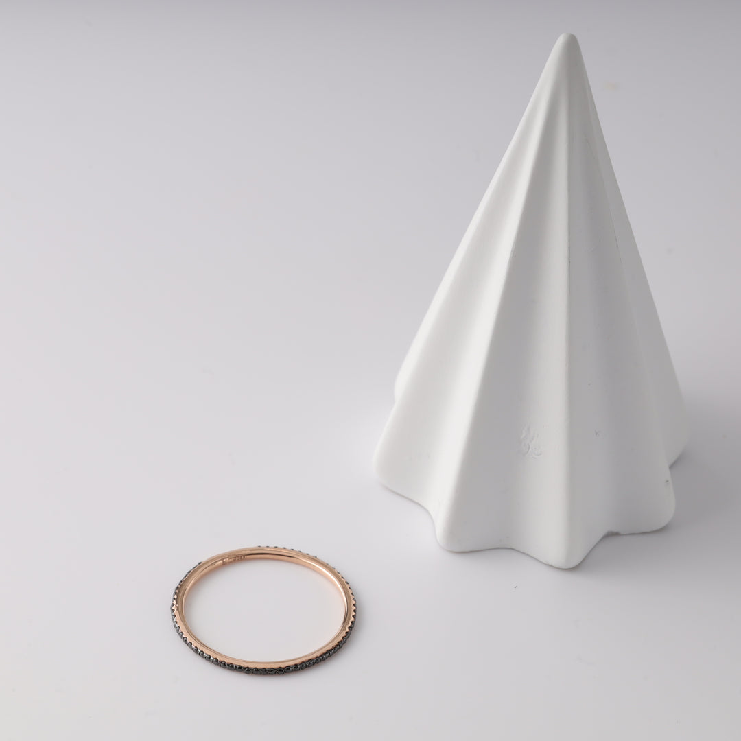 Ring Minimal with Black Zircon | 14K Rose Gold (585) - Ukrainian Jewelry