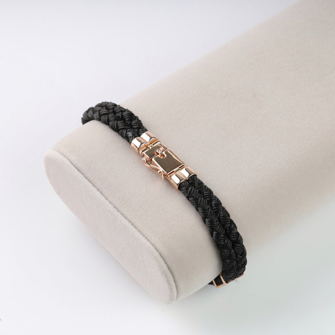 Silk cord Bracelet Trident with Gold Clasp | 585 Rose Gold (14K) - Ukrainian Jewelry