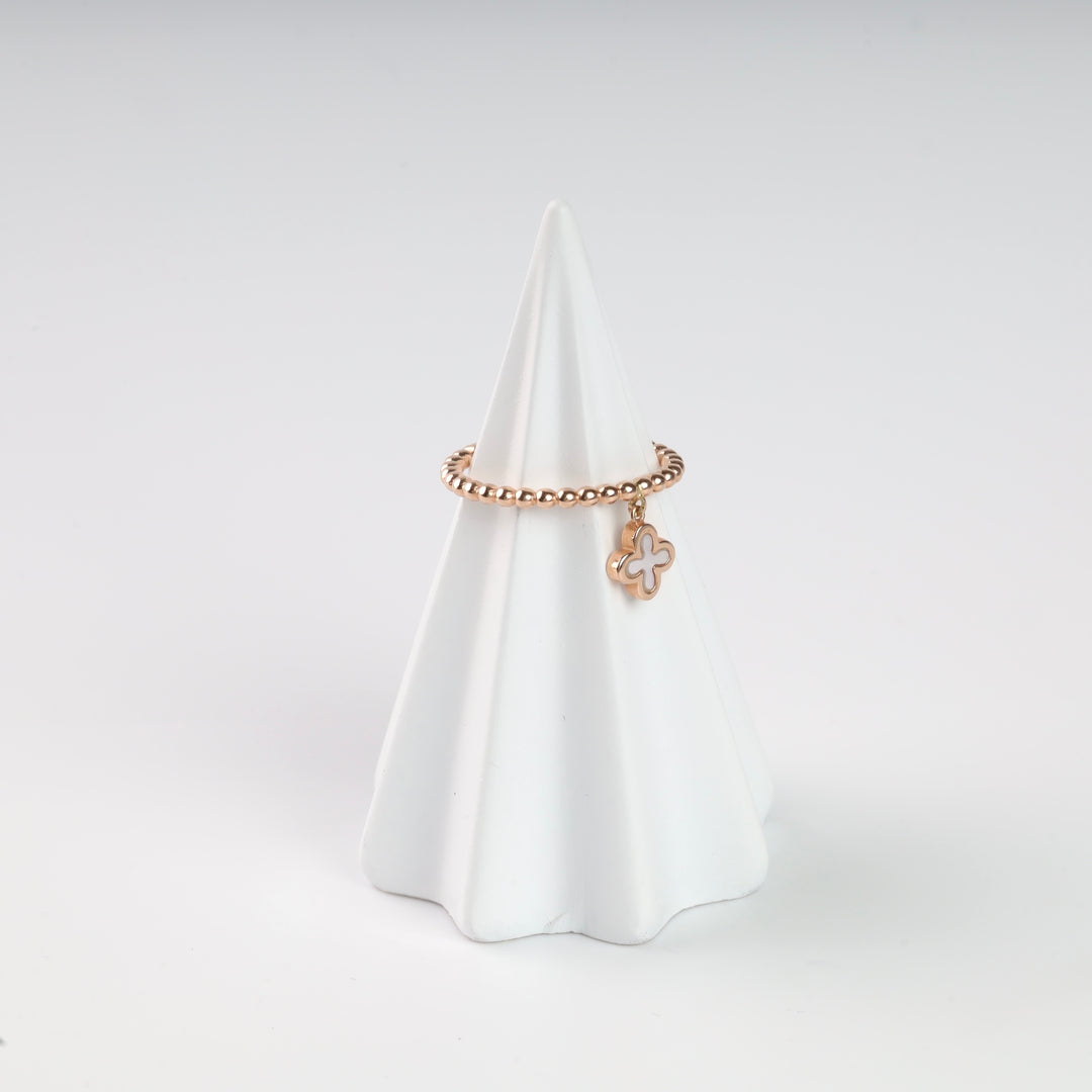 Clover Ring with Mother of pearl charm | 14K Rose Gold (585) - Ukrainian Jewelry