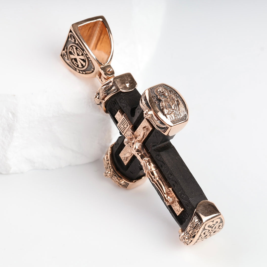 Ebony Cross with 14K Rose Gold Inlays (exclusive quality) - Ukrainian Jewelry