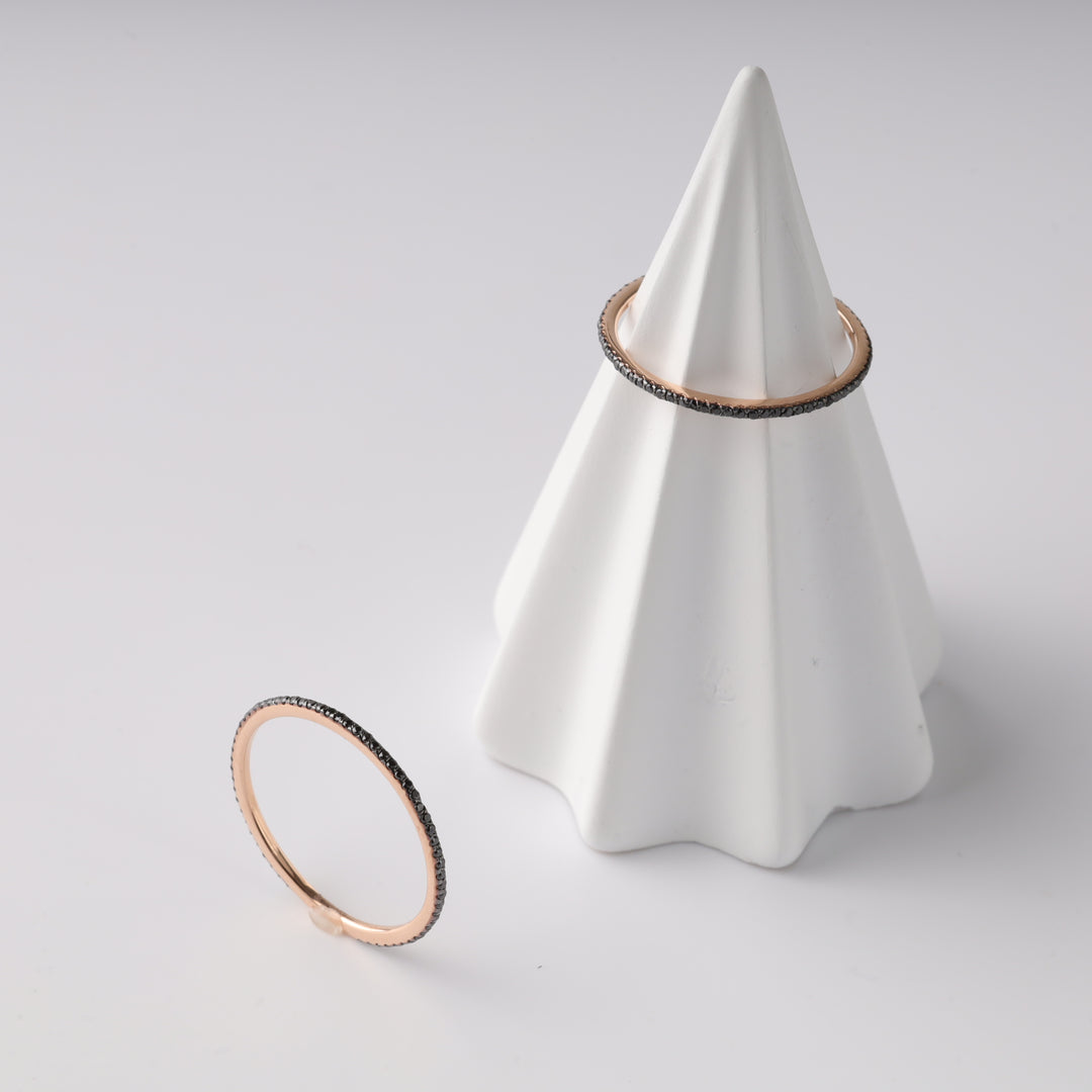 Ring Minimal with Black Zircon | 14K Rose Gold (585) - Ukrainian Jewelry