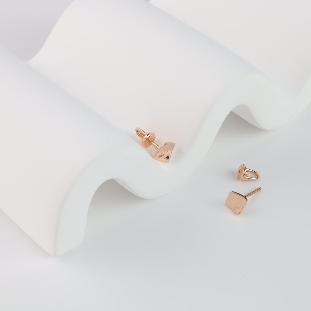"Square" screw back Stud Earrings | 14K Rose gold 585 - Ukrainian Jewelry