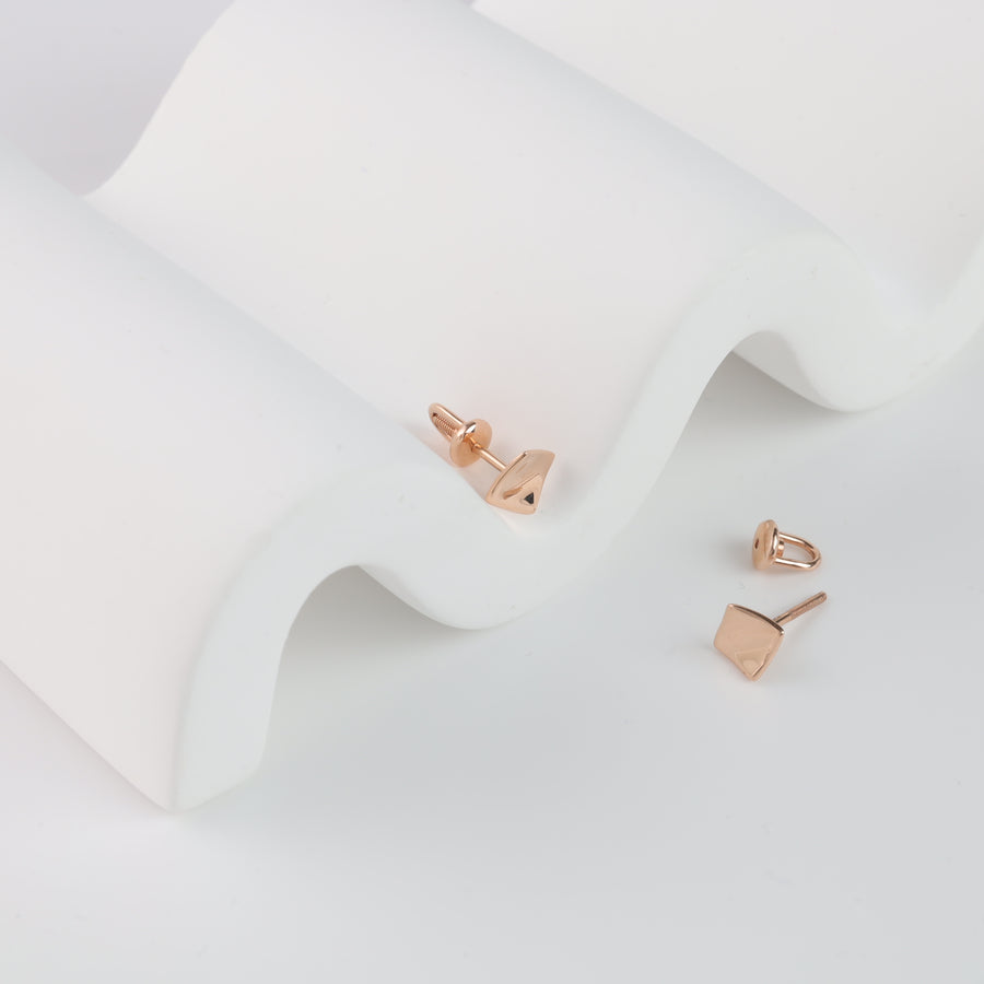 "Square" screw back Stud Earrings | 14K Rose gold 585 - Ukrainian Jewelry