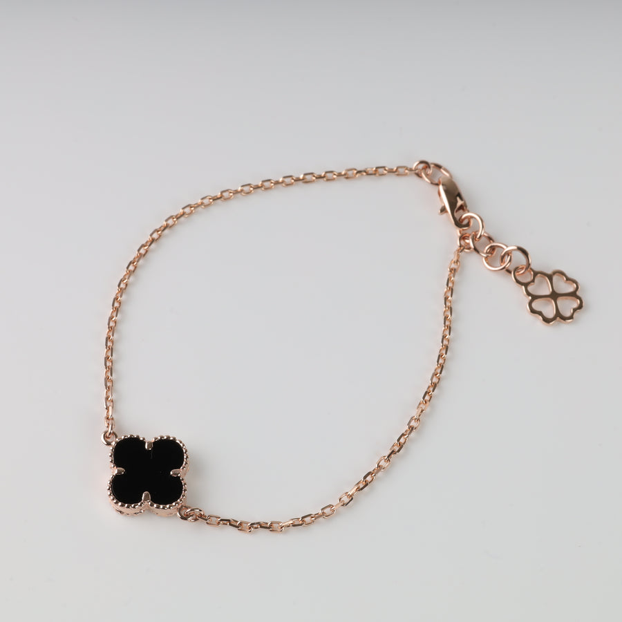 Clover Bracelet with Black Onyx – 14K Rose Gold (585) - Ukrainian Jewelry