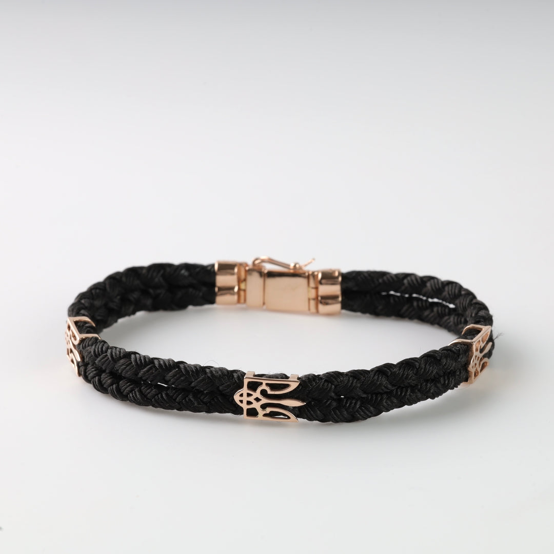 Silk cord Bracelet Trident with Gold Clasp | 585 Rose Gold (14K) - Ukrainian Jewelry