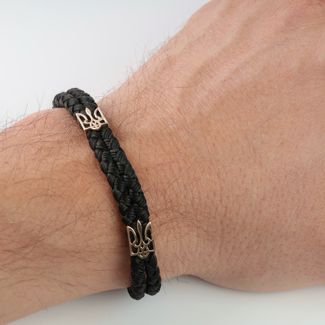 Silk cord Bracelet Trident with Gold Clasp | 585 Rose Gold (14K) - Ukrainian Jewelry