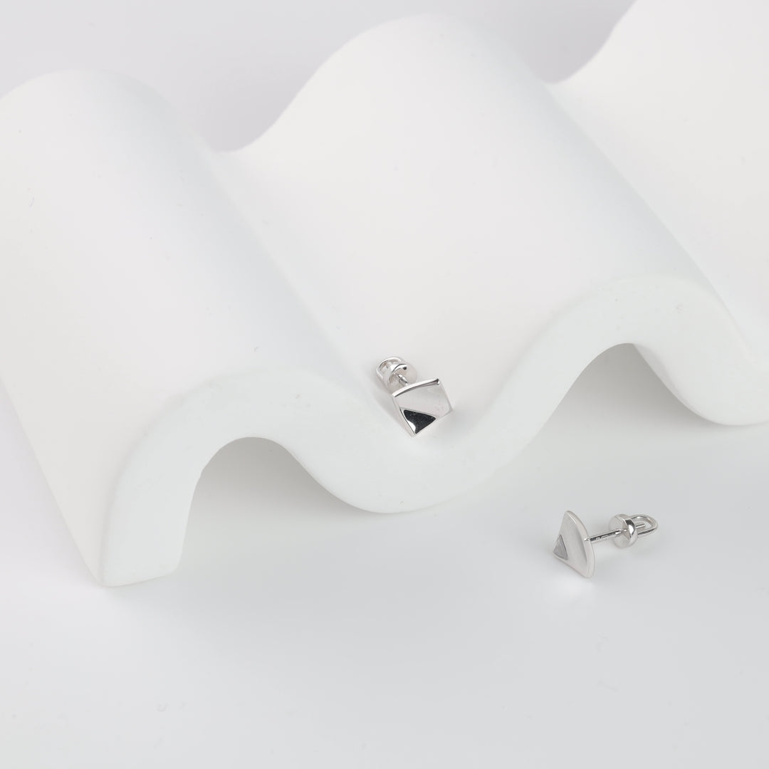 Screw-back earrings Squares | 14K White gold (585)