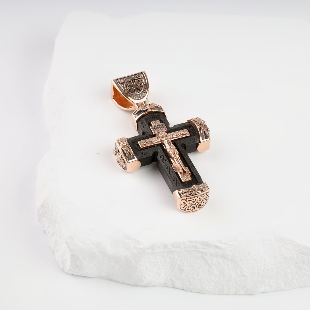 Ebony Cross with 14K Rose Gold Inlays (exclusive quality) - Ukrainian Jewelry