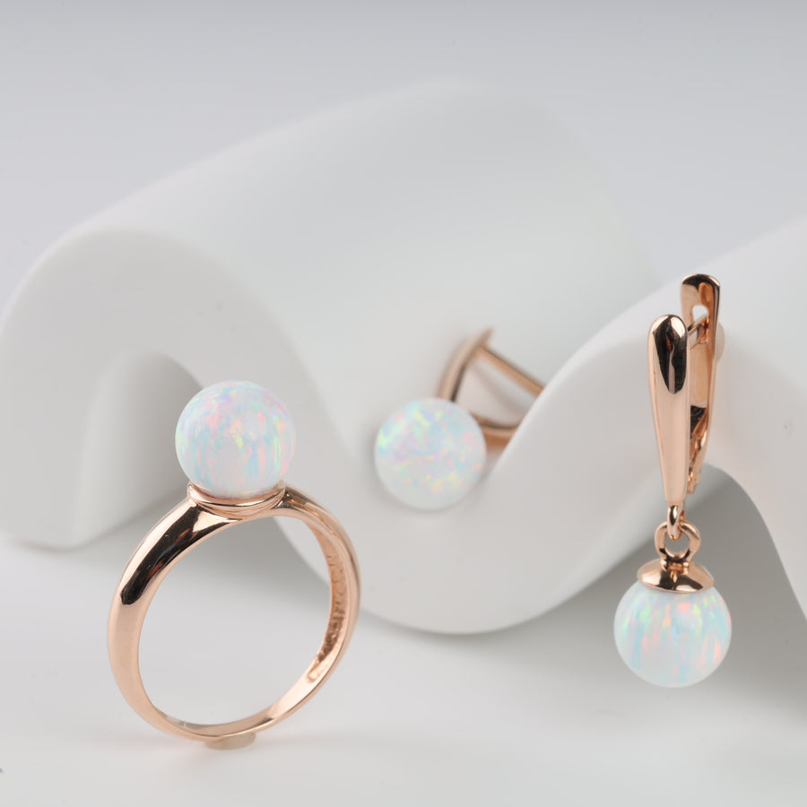 White Opal Ring | 14K Rose Gold (585) - Ukrainian Jewelry