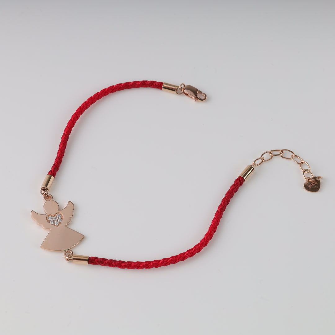 Red String Bracelet with Angel Charm | 14K Rose gold (585) - Ukrainian Jewelry