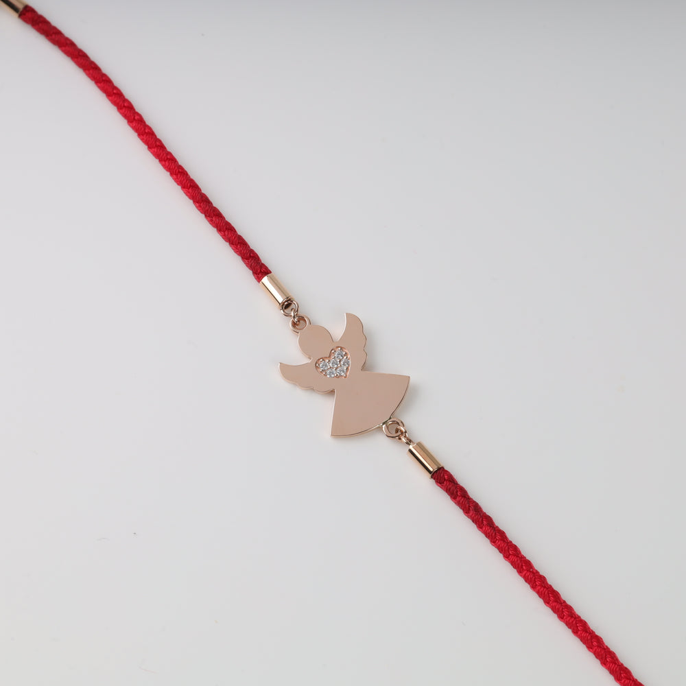 Red String Bracelet with Angel Charm | 14K Rose gold (585) - Ukrainian Jewelry