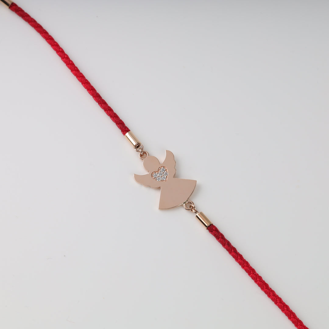 Red String Bracelet with Angel Charm | 14K Rose gold (585) - Ukrainian Jewelry