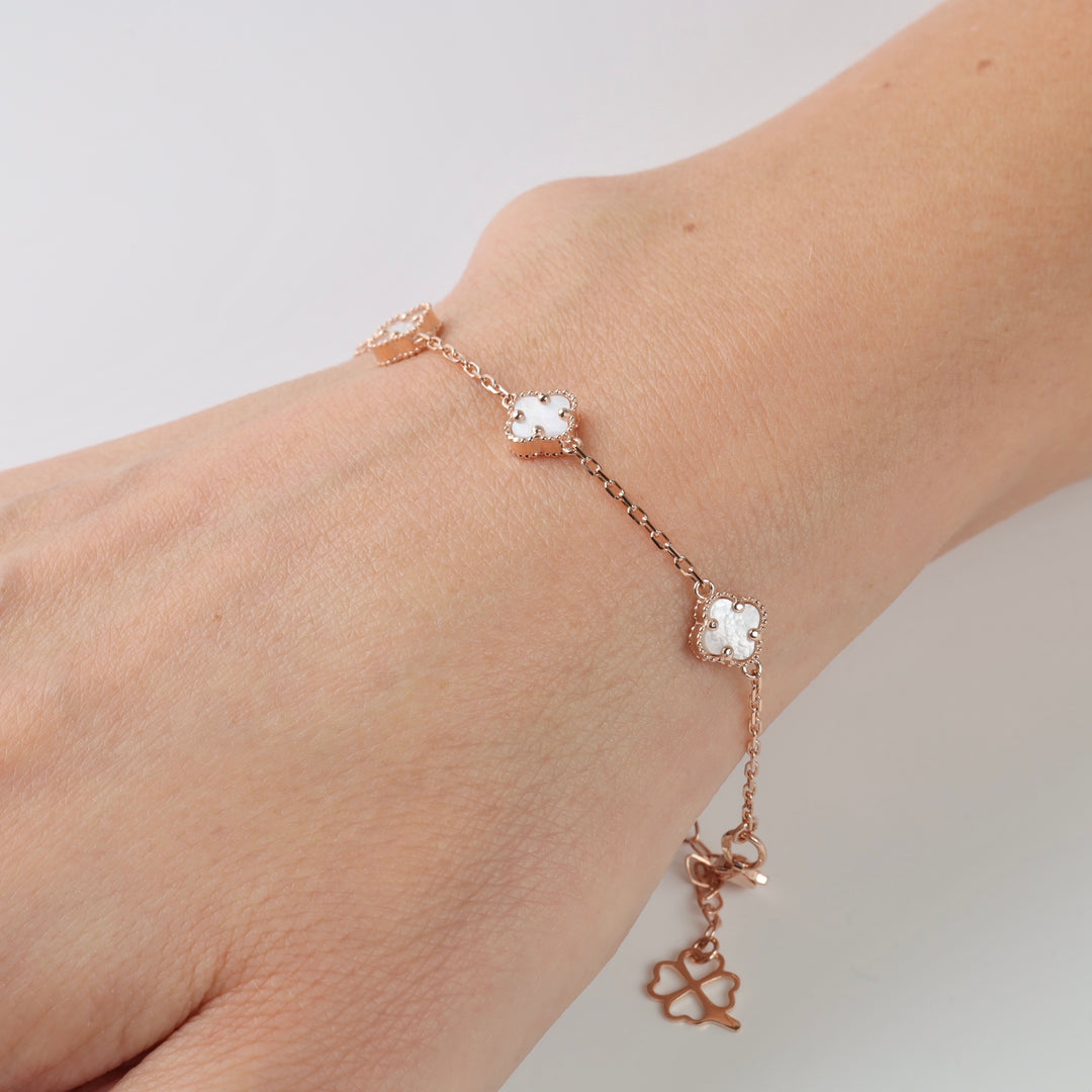 Delicate Clover Bracelet with Mother of Pearl – Rose Gold 585 (14K) - Ukrainian Jewelry
