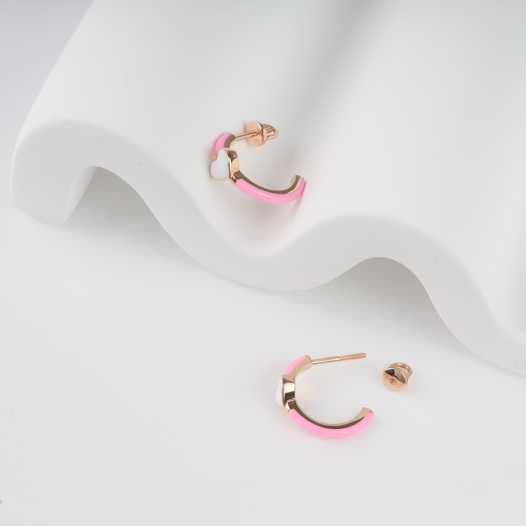 Screw-back Earrings Fairy Hearts | 14K Rose Gold (585) - Ukrainian Jewelry