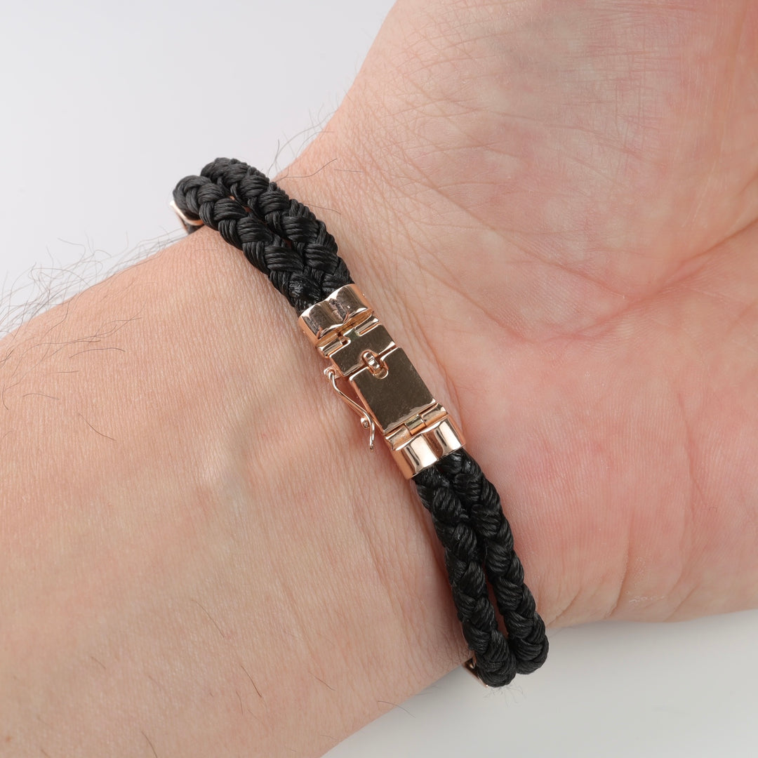Silk cord Bracelet Trident with Gold Clasp | 585 Rose Gold (14K) - Ukrainian Jewelry