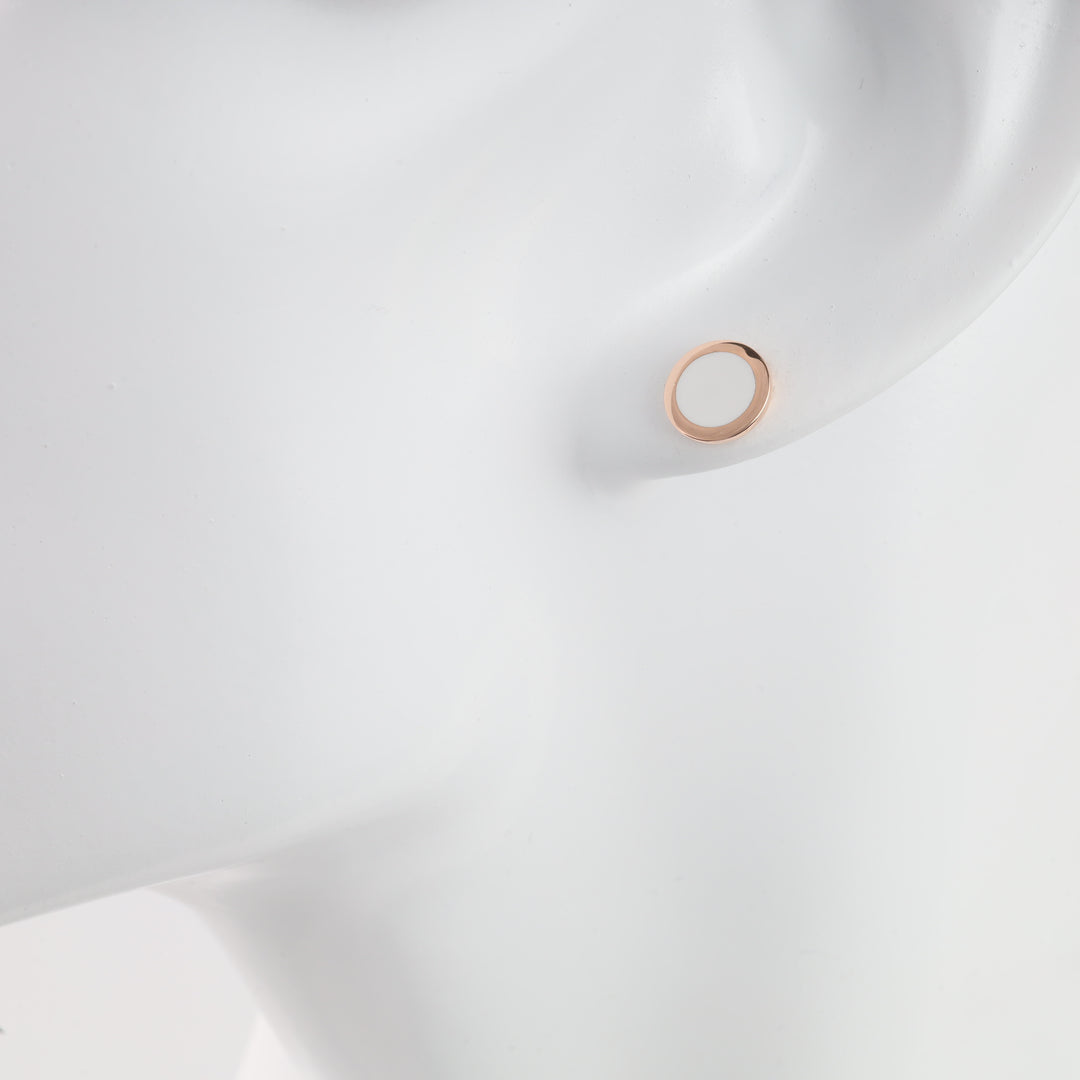 Screw-back Earrings with White enamel | 14K Rose Gold (585) - Ukrainian Jewelry
