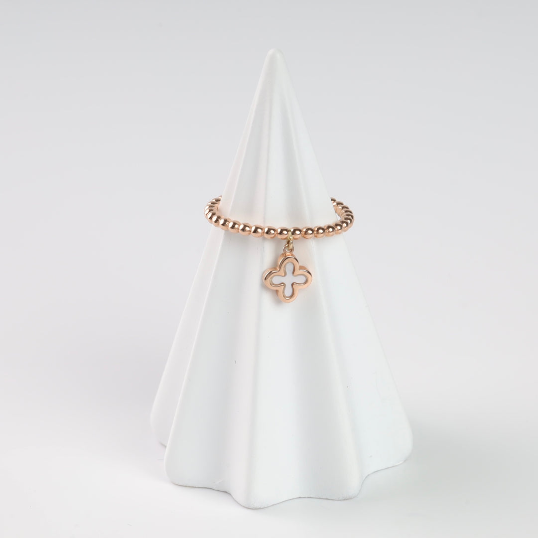 Clover Ring with Mother of pearl charm | 14K Rose Gold (585) - Ukrainian Jewelry