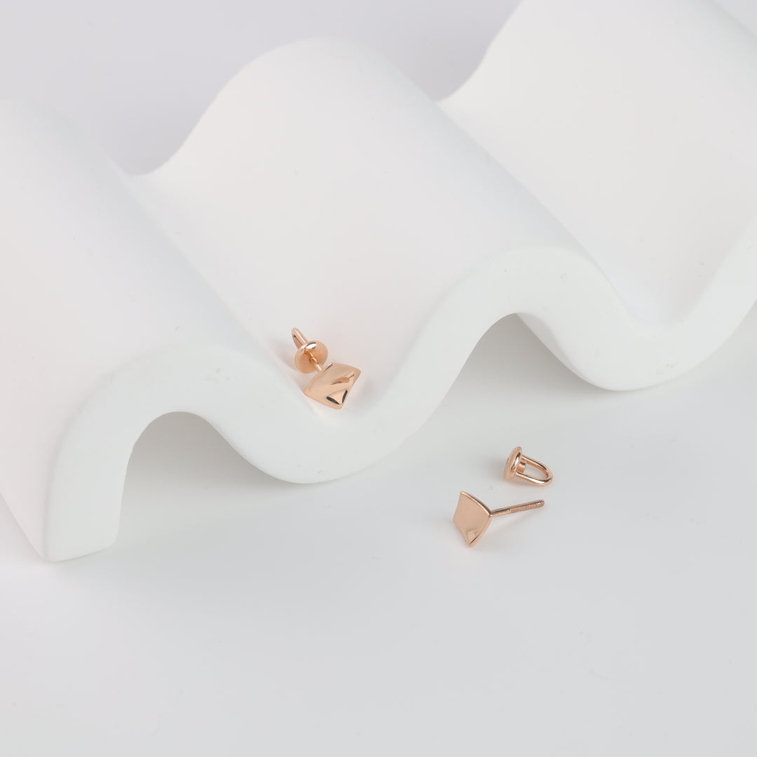 "Square" screw back Stud Earrings | 14K Rose gold 585 - Ukrainian Jewelry