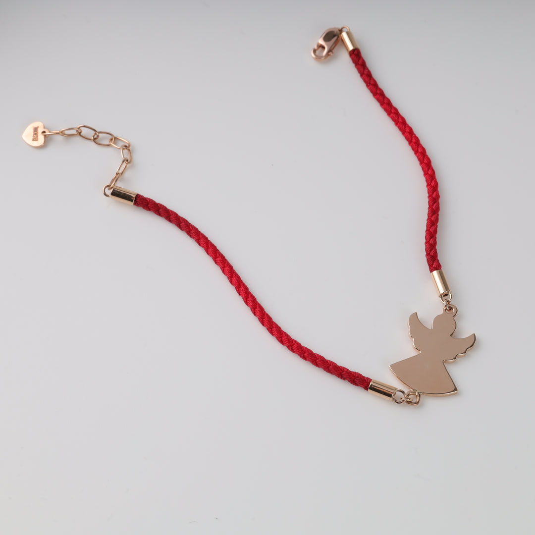 Red String Bracelet with Angel Charm | 14K Rose gold (585) - Ukrainian Jewelry