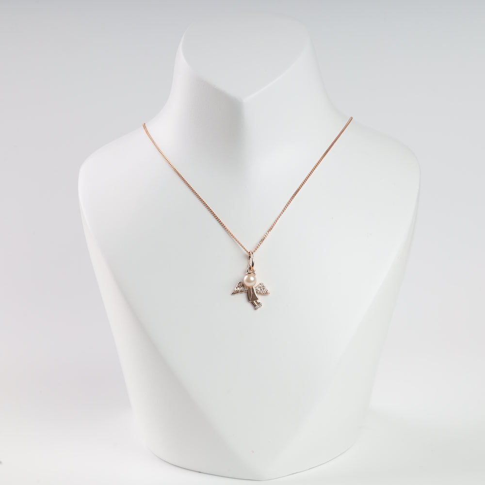 Angel Pendant with a pearl | 14K Rose gold (585) - Ukrainian Jewelry