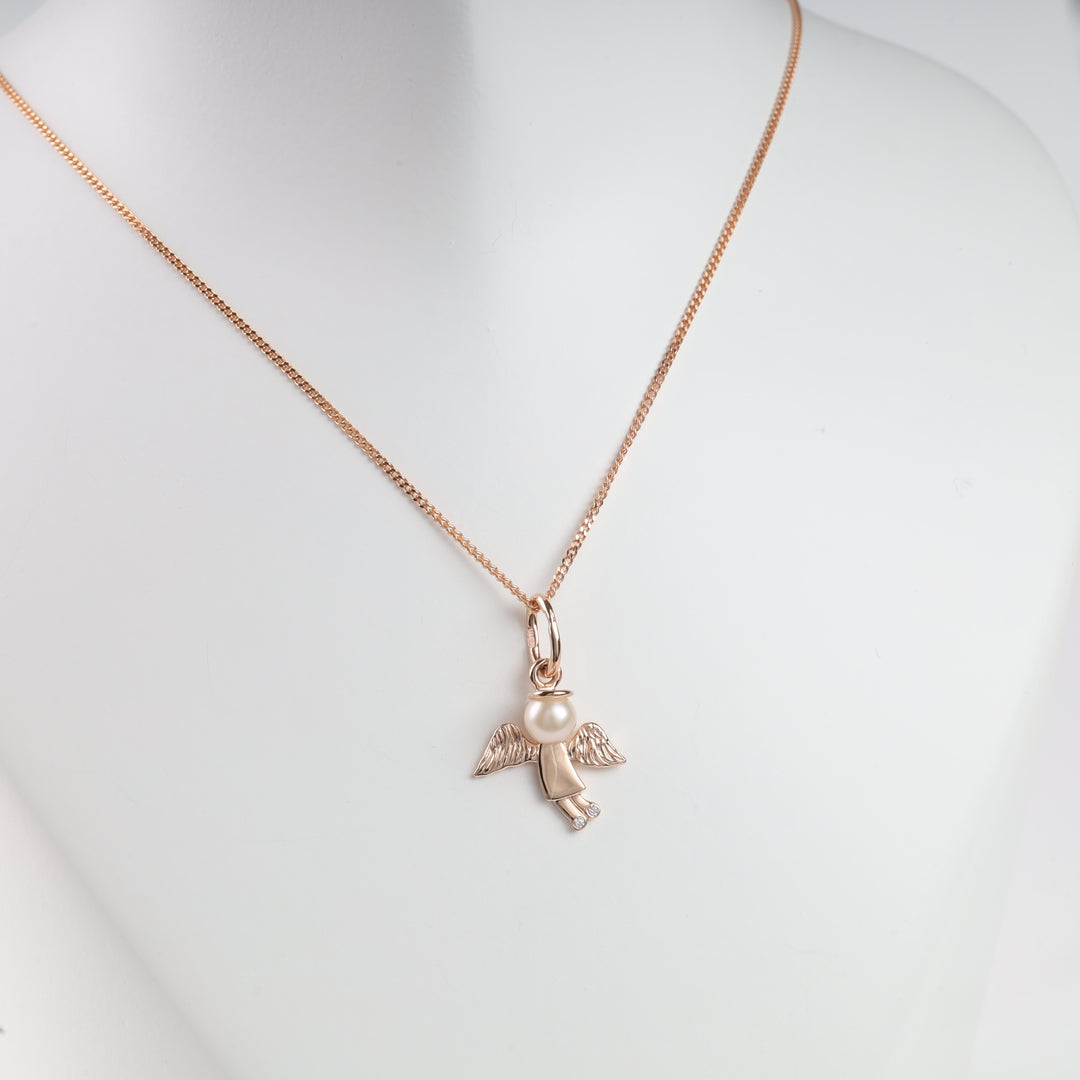 Angel Pendant with a pearl | 14K Rose gold (585) - Ukrainian Jewelry