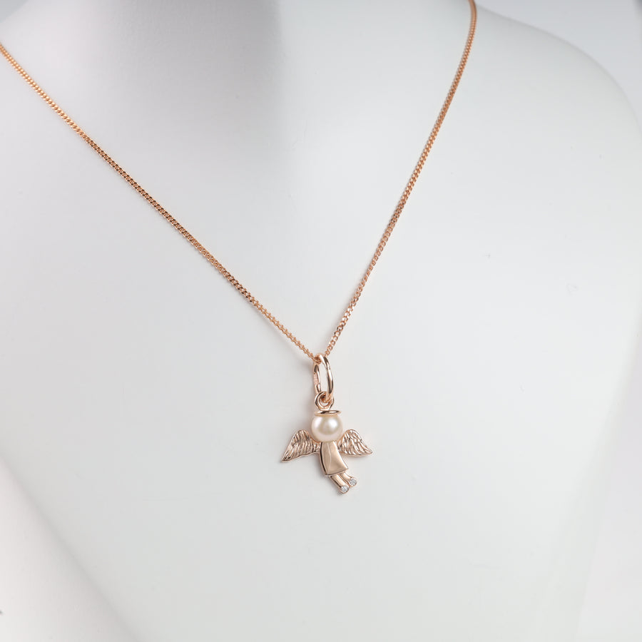 Angel Pendant with a pearl | 14K Rose gold (585) - Ukrainian Jewelry