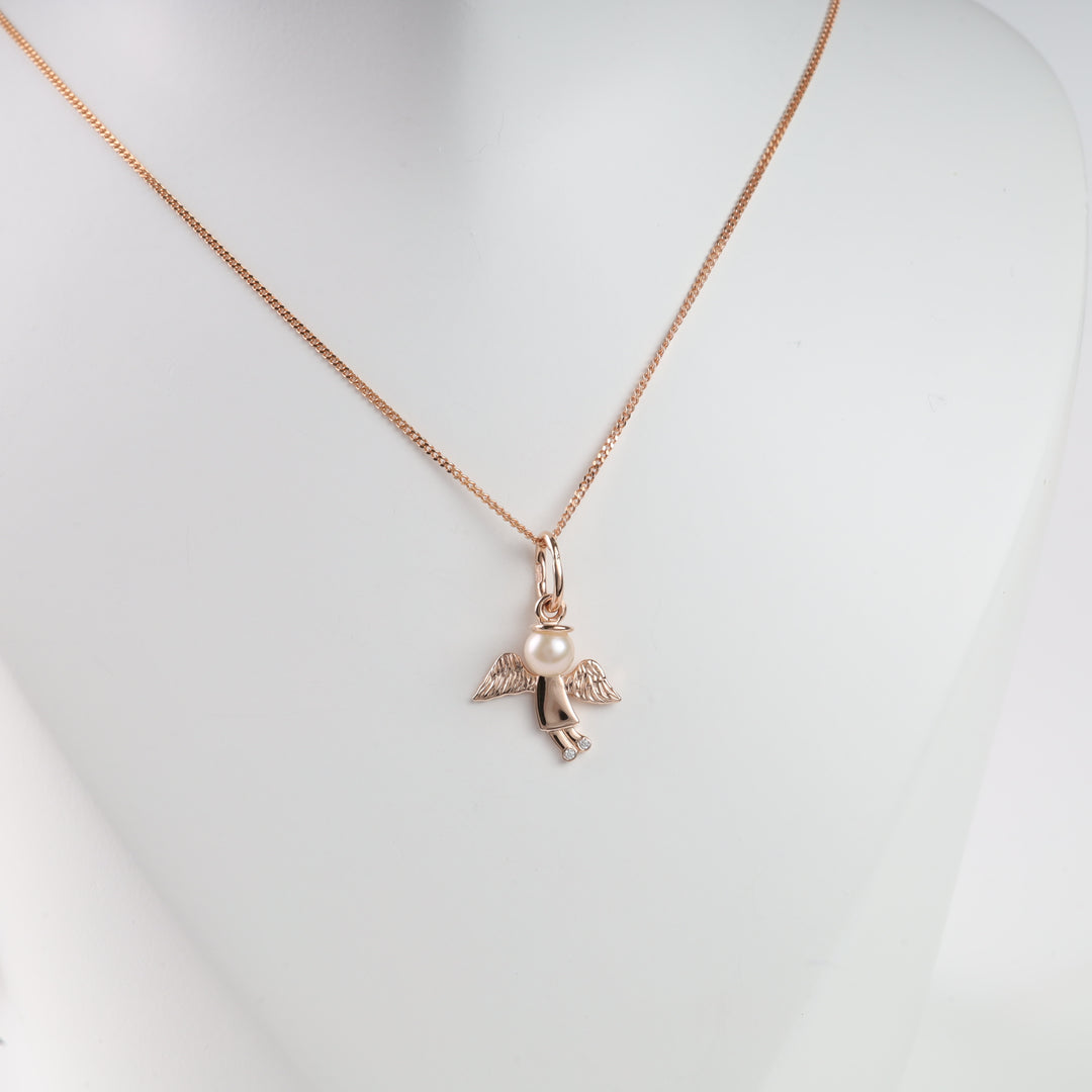 Angel Pendant with a pearl | 14K Rose gold (585) - Ukrainian Jewelry