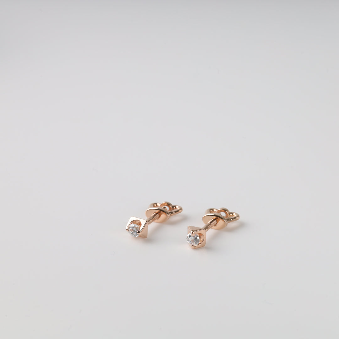 Gold Cone Stud Earrings with Cubic Zirconia | Rose Gold 585 - Ukrainian Jewelry