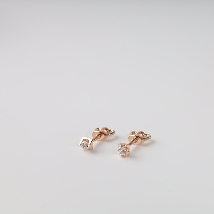 Gold Cone Stud Earrings with Cubic Zirconia | Rose Gold 585 - Ukrainian Jewelry