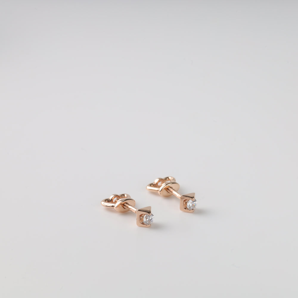 Gold Cone Stud Earrings with Cubic Zirconia | Rose Gold 585 - Ukrainian Jewelry