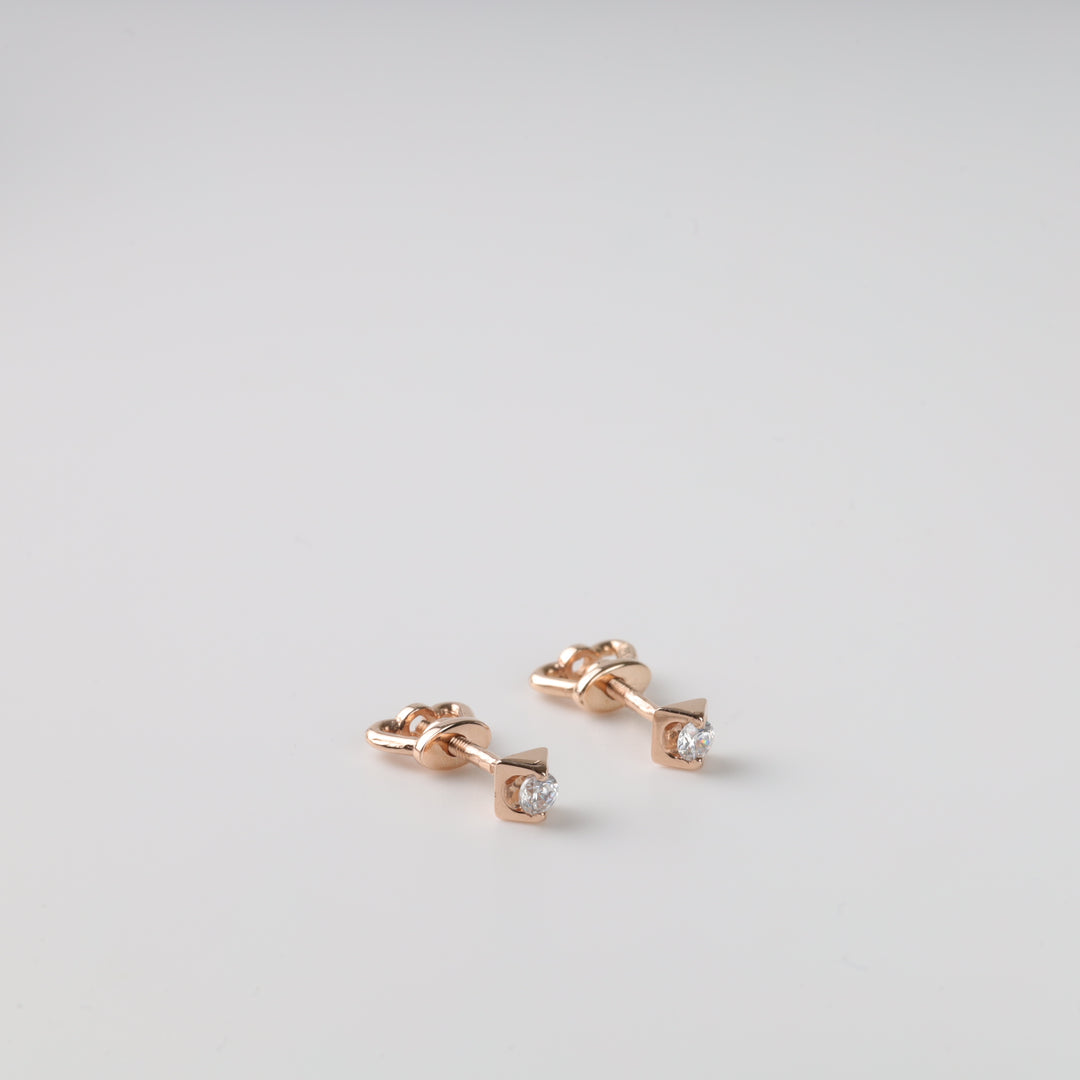 Gold Cone Stud Earrings with Cubic Zirconia | Rose Gold 585 - Ukrainian Jewelry