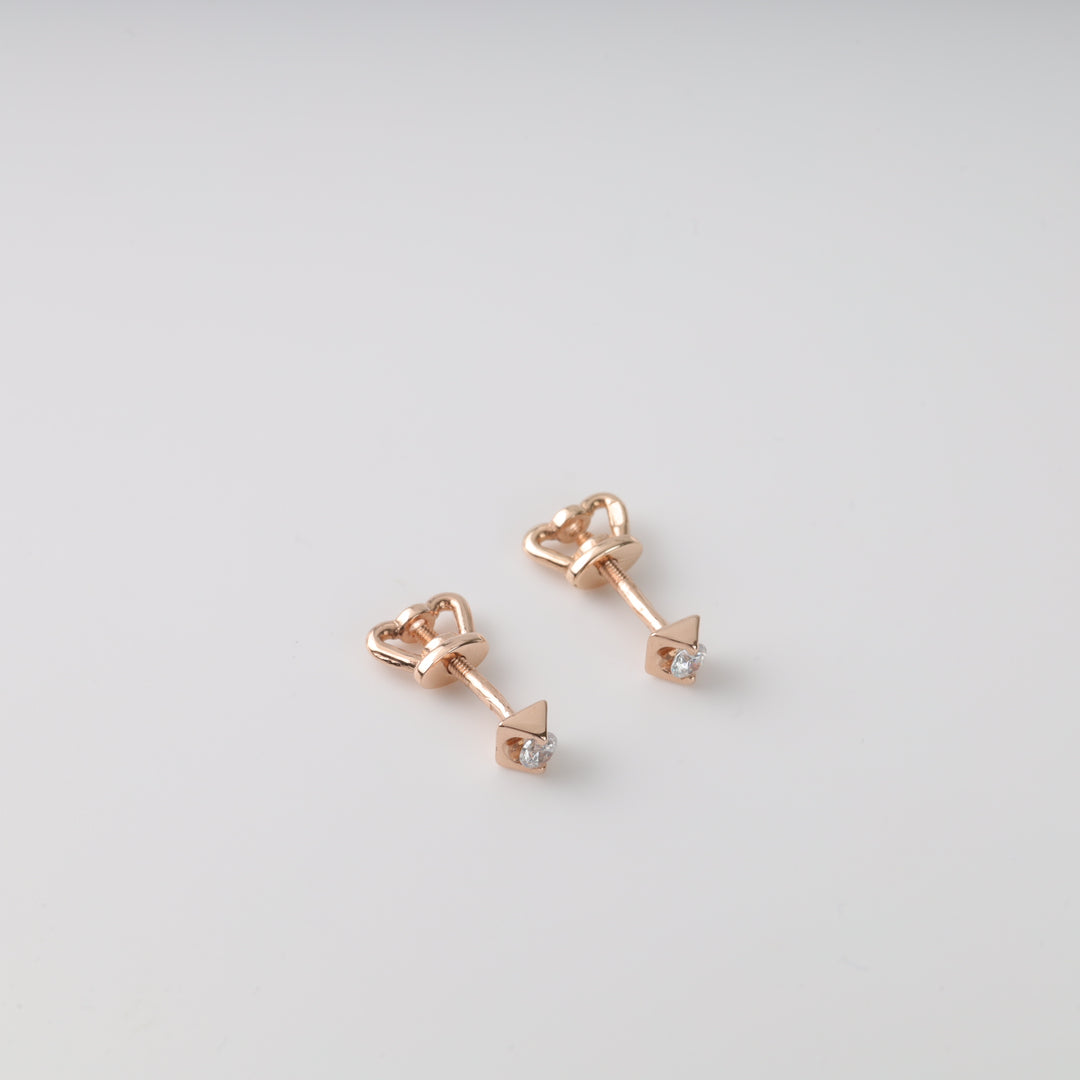 Gold Cone Stud Earrings with Cubic Zirconia | Rose Gold 585 - Ukrainian Jewelry