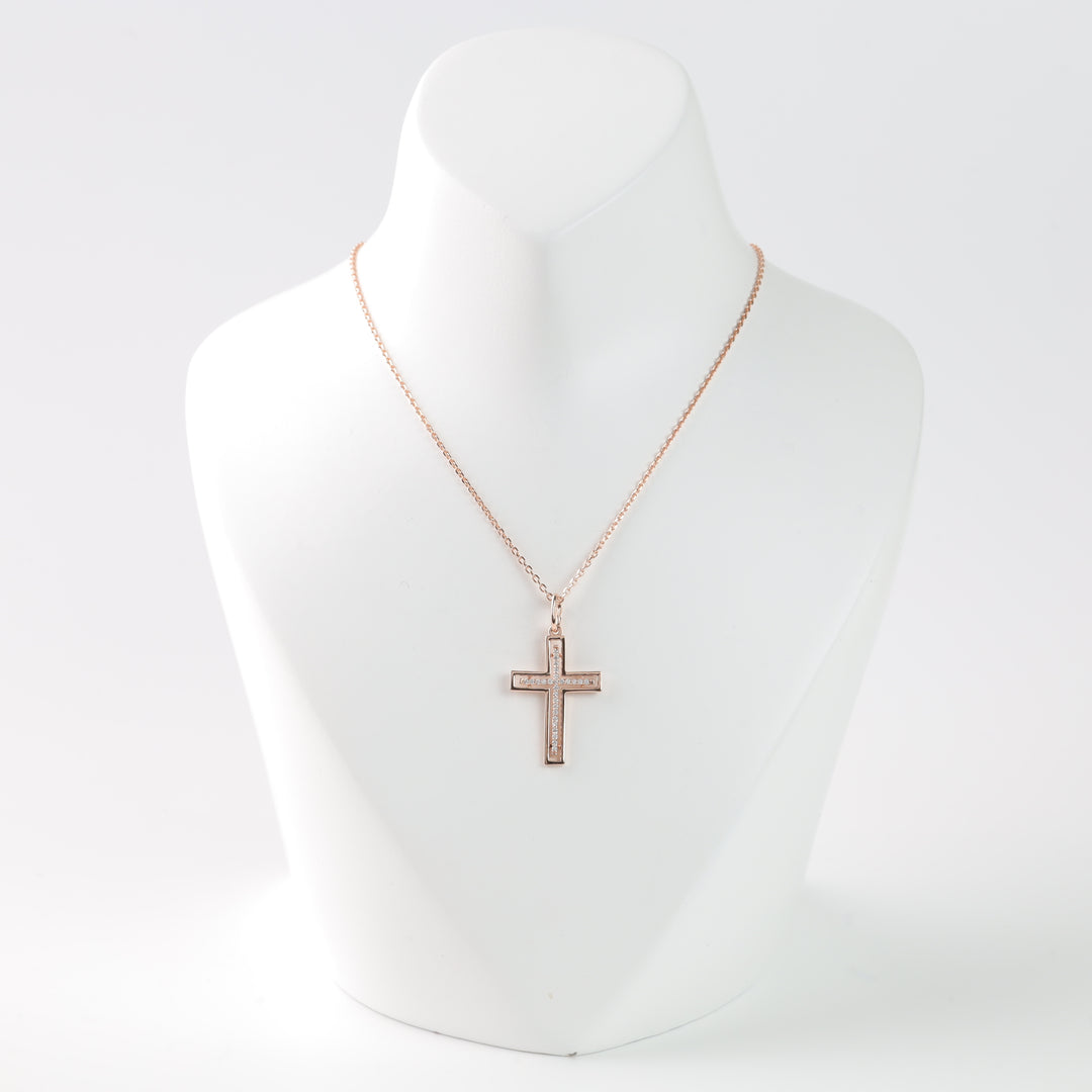 Elegant cross with sparkling cubic zirconia | Rose Gold 585 (14K) - Ukrainian Jewelry