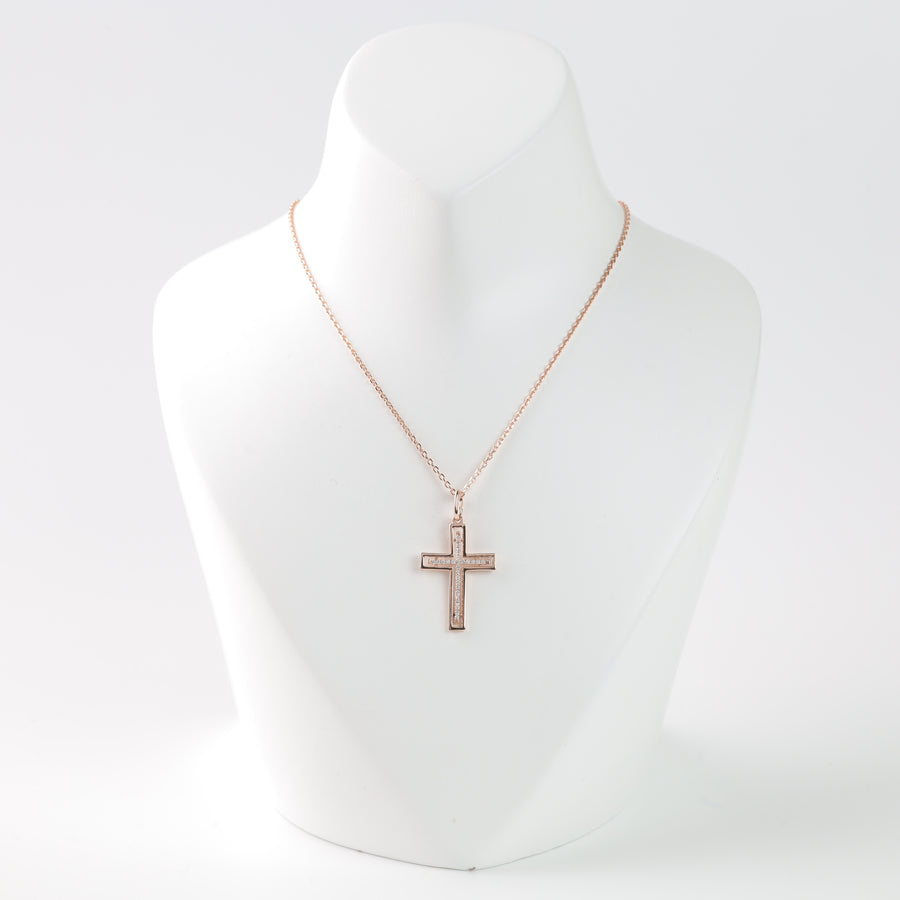 Elegant cross with sparkling cubic zirconia | Rose Gold 585 (14K) - Ukrainian Jewelry