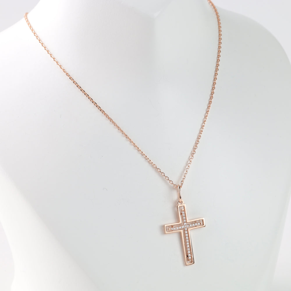 Elegant cross with sparkling cubic zirconia | Rose Gold 585 (14K) - Ukrainian Jewelry