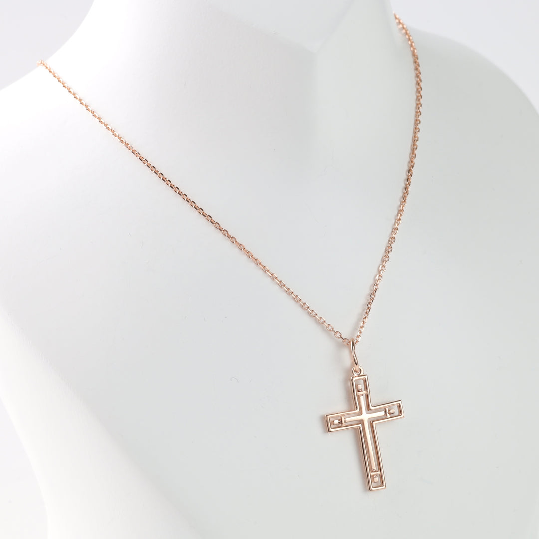 Elegant cross with sparkling cubic zirconia | Rose Gold 585 (14K) - Ukrainian Jewelry