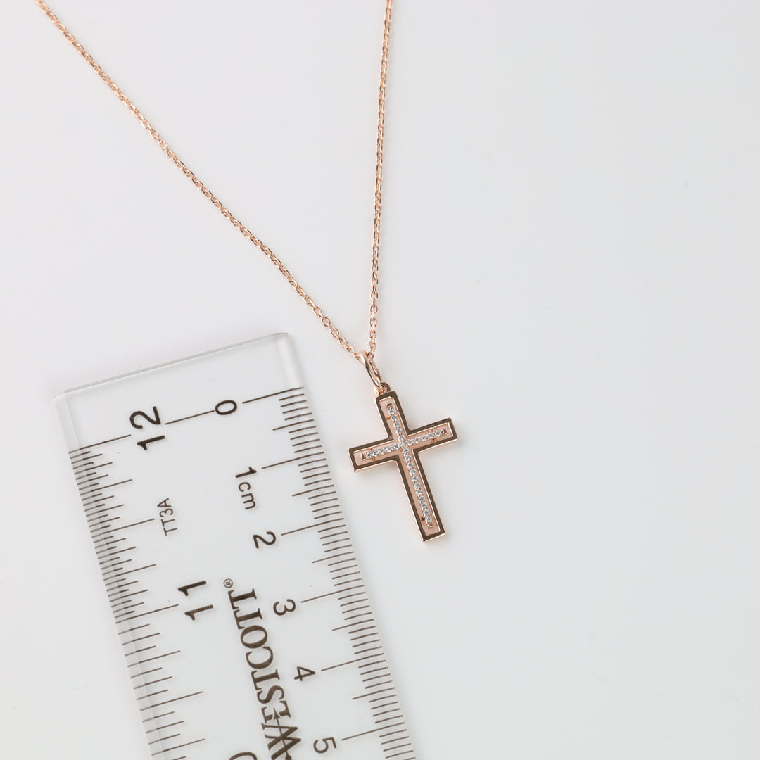 Elegant cross with sparkling cubic zirconia | Rose Gold 585 (14K) - Ukrainian Jewelry