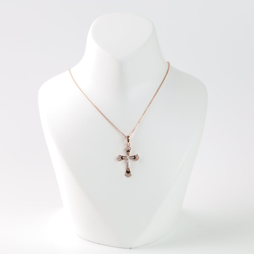 Cross with a crucifix, complemented by enamel and zirconium | Gold 585 (14K) - Ukrainian Jewelry