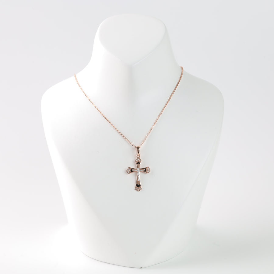 Cross with a crucifix, complemented by enamel and zirconium | Gold 585 (14K) - Ukrainian Jewelry