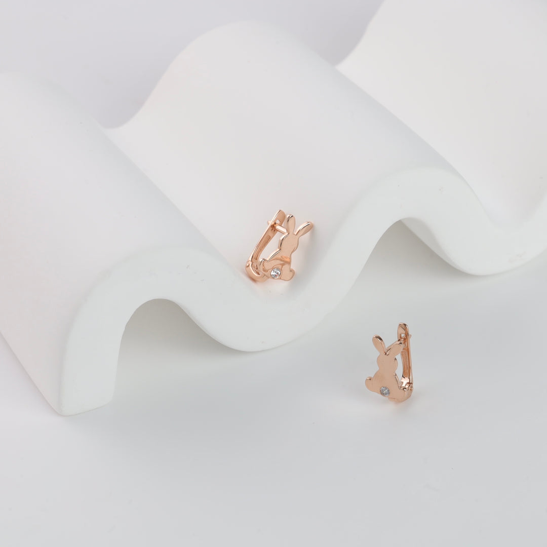 Children’s Cute Bunny Earrings with Cubic zirconia | 14K Rose Gold (585) - Ukrainian Jewelry