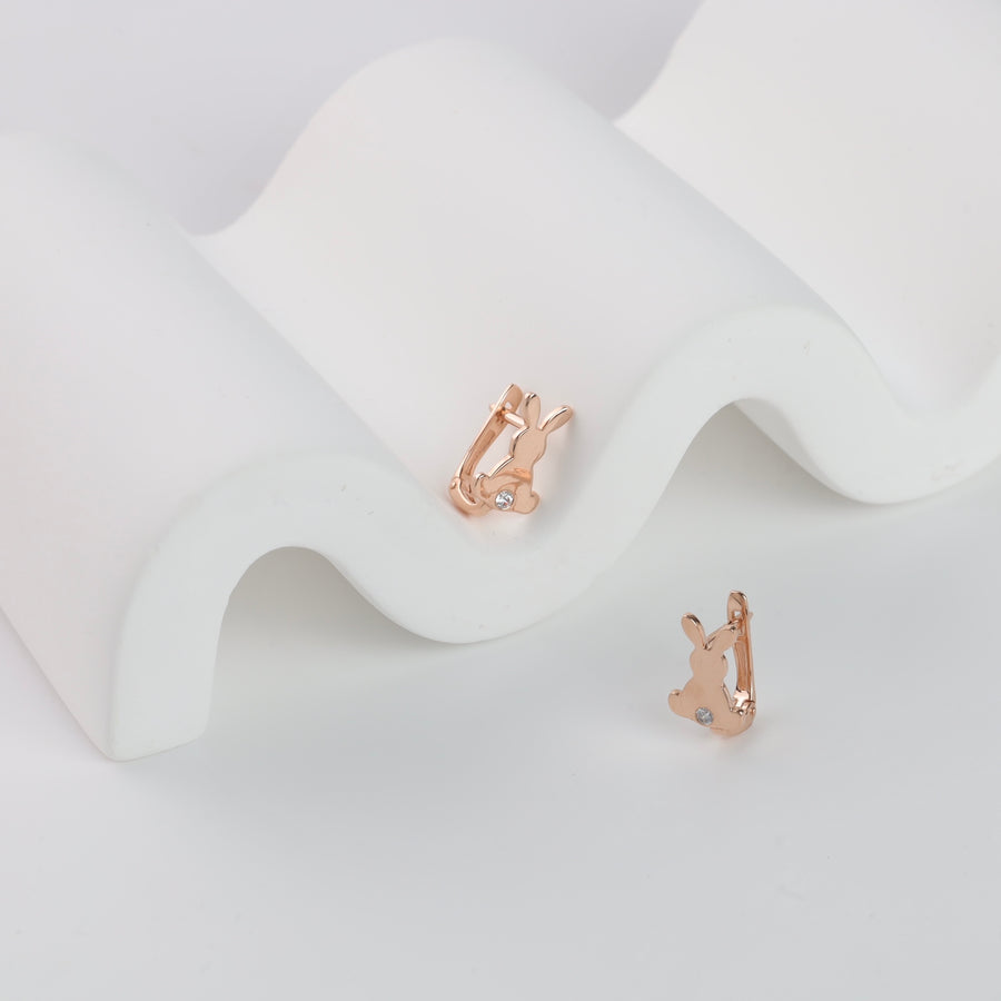 Children’s Cute Bunny Earrings with Cubic zirconia | 14K Rose Gold (585) - Ukrainian Jewelry