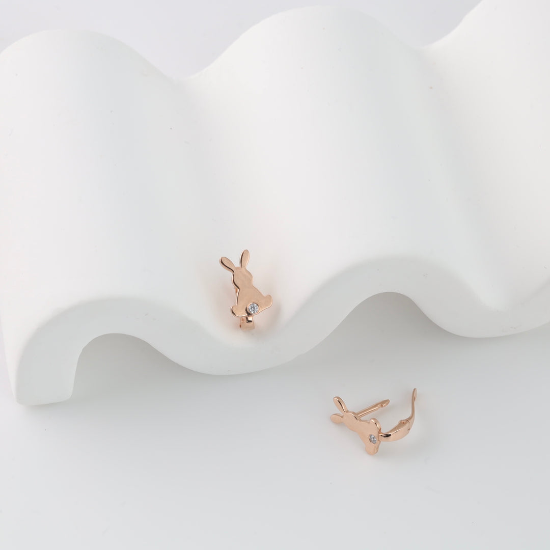 Children’s Cute Bunny Earrings with Cubic zirconia | 14K Rose Gold (585) - Ukrainian Jewelry
