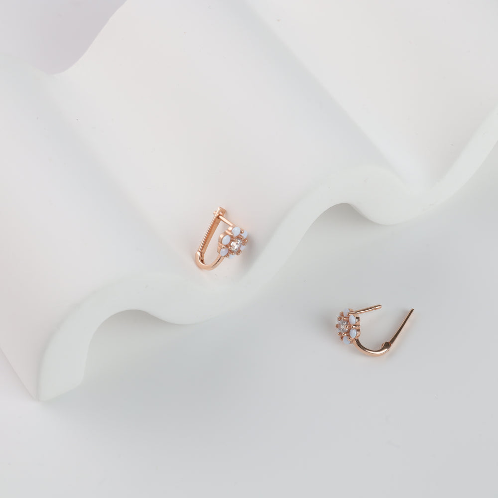 Children’s Cute Flower Earrings with Cubic zirconia | 14K Rose Gold (585) - Ukrainian Jewelry