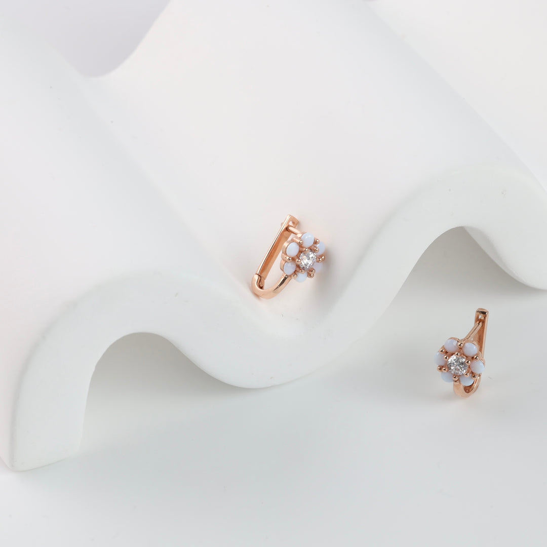 Children’s Cute Flower Earrings with Cubic zirconia | 14K Rose Gold (585) - Ukrainian Jewelry
