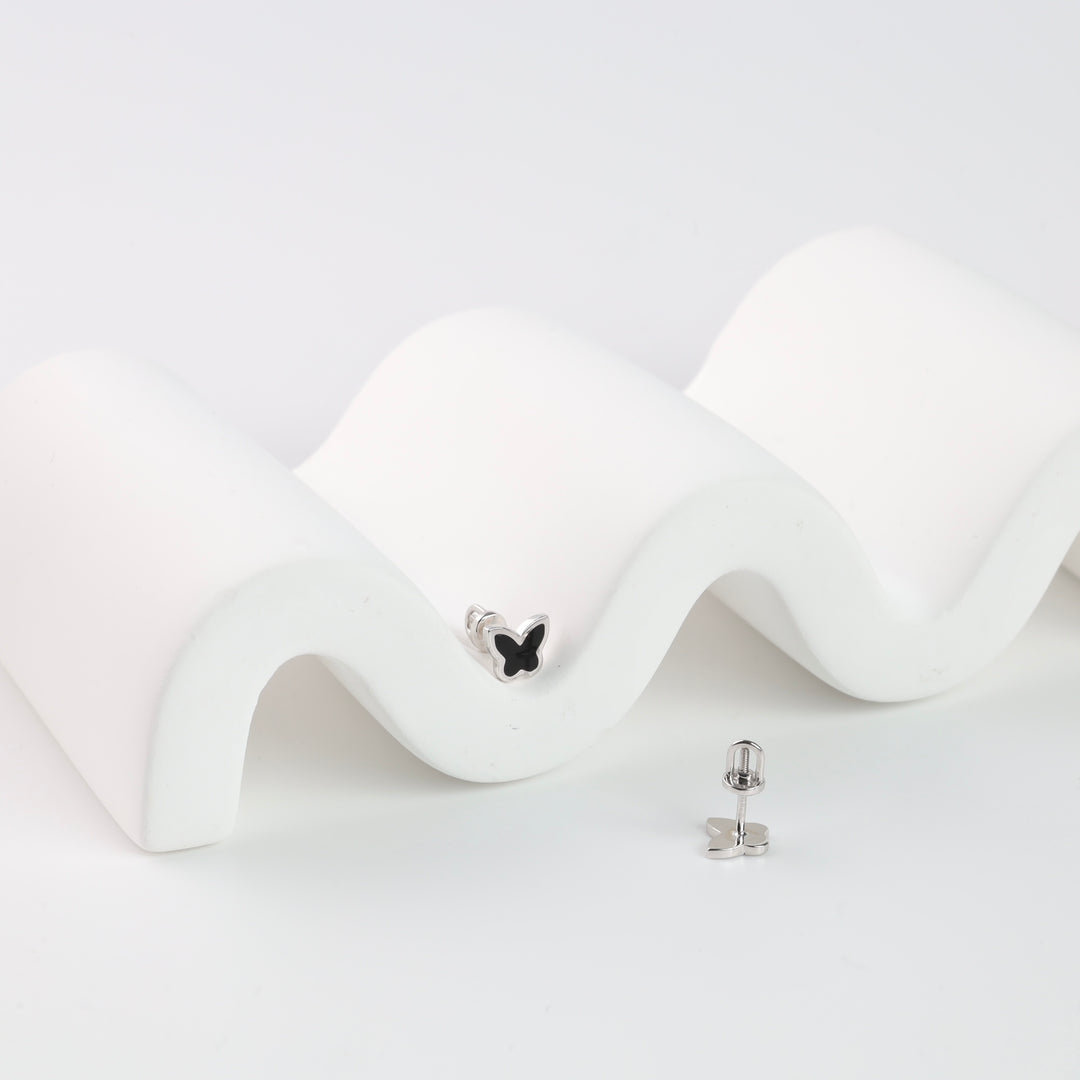Butterfly screw-back stud Earrings | 14K White Gold (585) - Ukrainian Jewelry