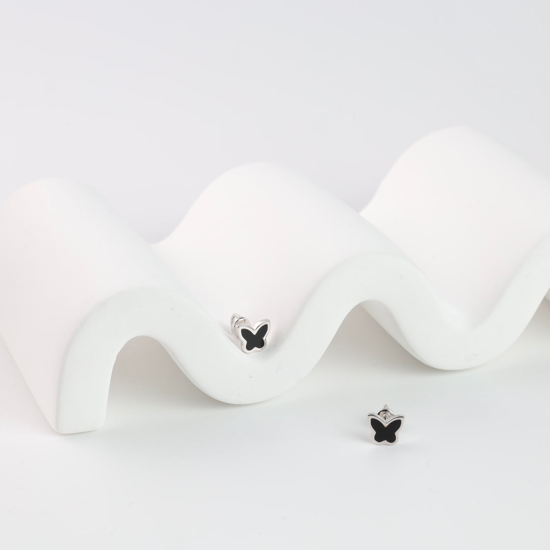 Butterfly screw-back stud Earrings | 14K White Gold (585) - Ukrainian Jewelry