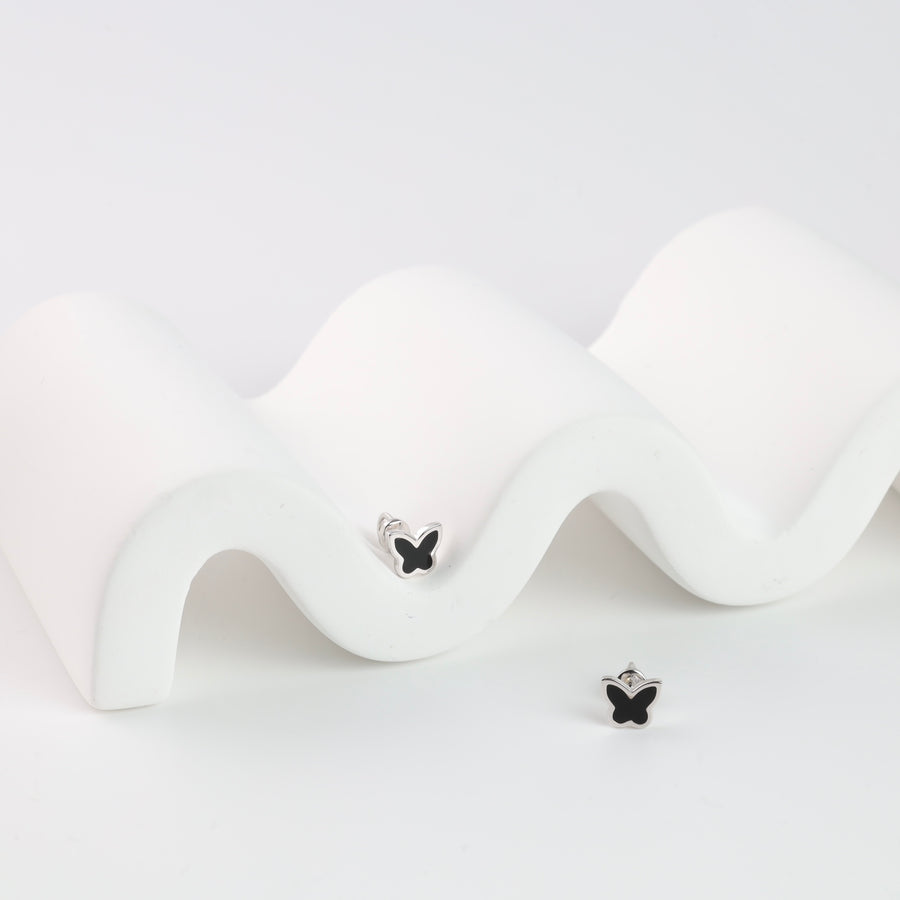 Butterfly screw-back stud Earrings | 14K White Gold (585) - Ukrainian Jewelry