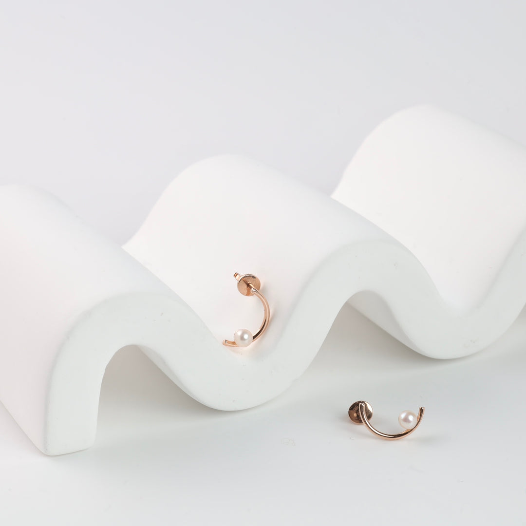 Screw-back Cuffs earrings with pearls | 14K Rose Gold (585) - Ukrainian Jewelry