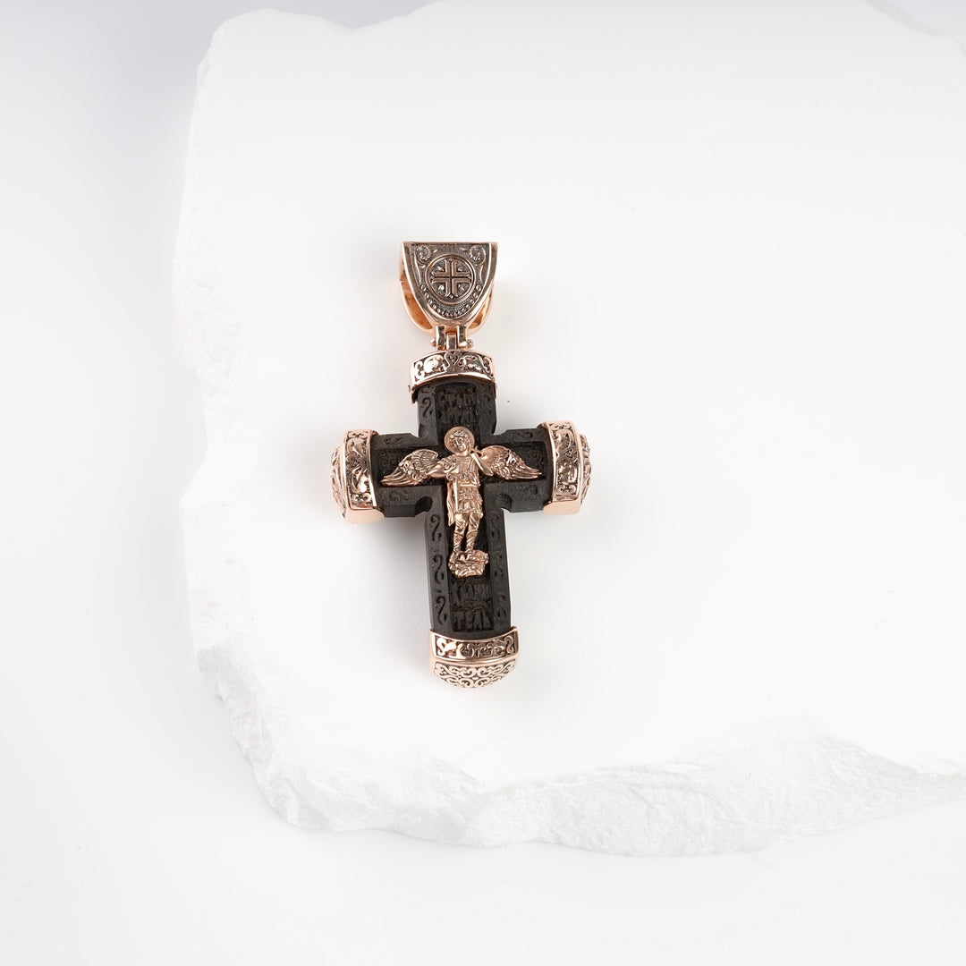Ebony Cross with 14K Rose Gold Inlays (exclusive quality) - Ukrainian Jewelry